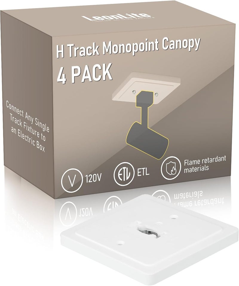 LEONLITE H Track Monopoint Canopy, Convert Track Fixtures and Pendants into Monopoints, ETL Listed, Flame Retardant Material, 120V, for H Type Track Lighting System, White - Image 1